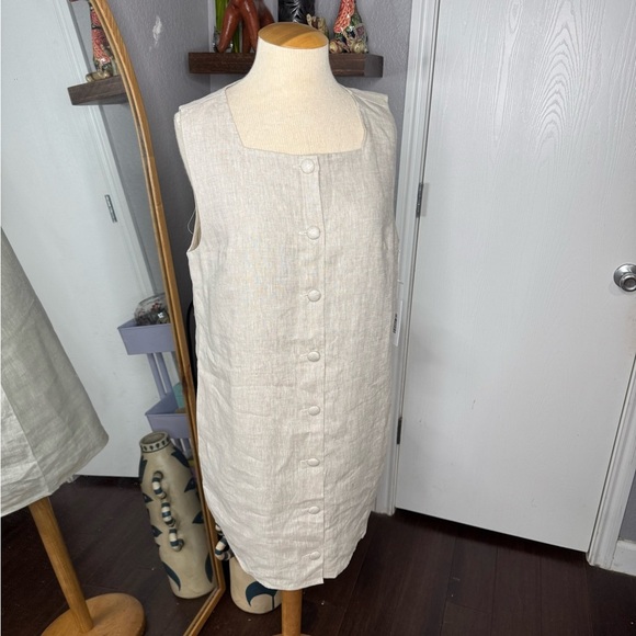 Reformation Sleeveless Button-Down Dress in Beige - Picture 1 of 6